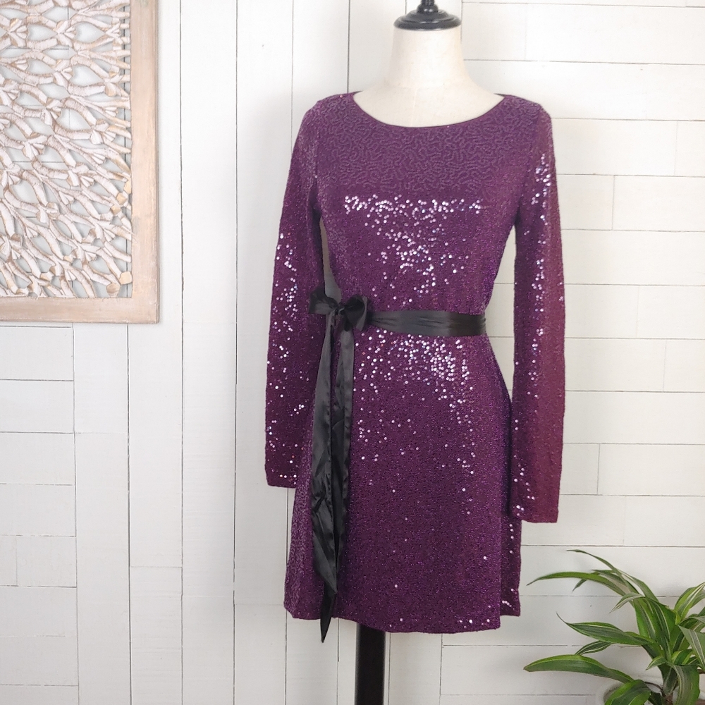 Express Purple Sequin Long Sleeve Dress Size XS
